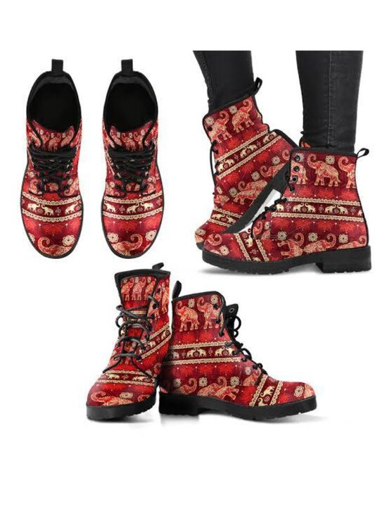 Boutique Shoes - Mandela Elephant Lotus Print Boho Chunky Boots Size 8